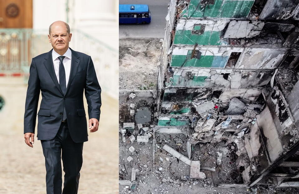 Zniszczenia na Ukrainie, kanclerz Niemiec Olaf Scholz / autor: PAP/EPA/Twitter @Bundeskanzler