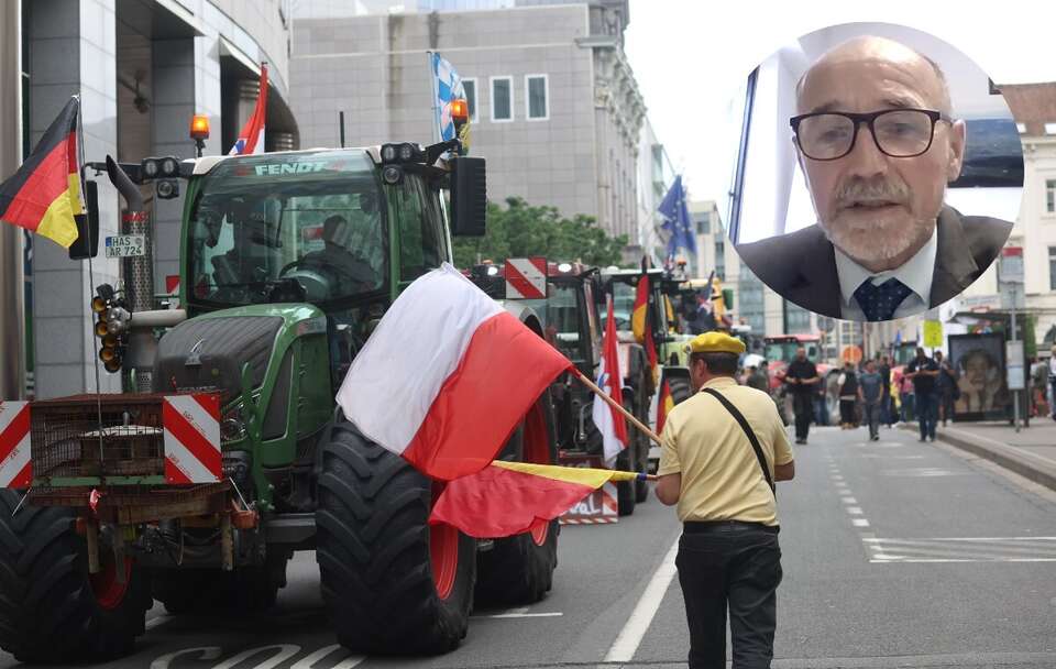 Wojciech Włodarczyk skomentował wielki protest rolników w Brukseli / autor: PAP/EPA/OLIVIER HOSLET/Telewizja wPolsce