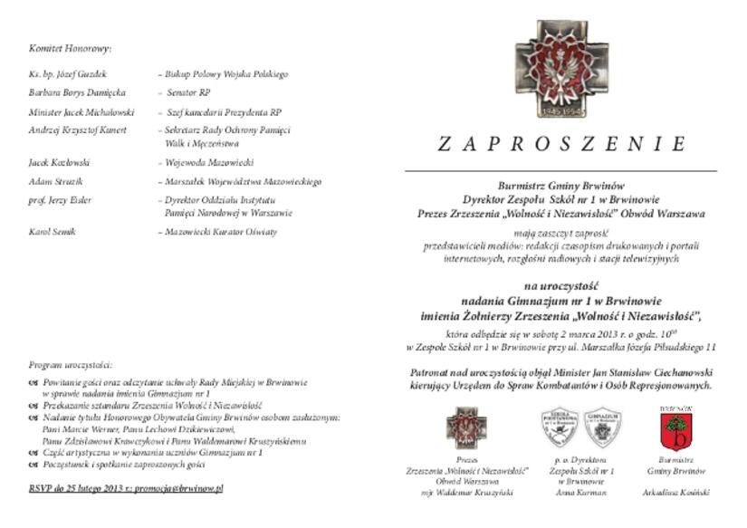 Będzie Pierwsza W Polsce Szkoła Im żołnierzy Zrzeszenia Wolność I