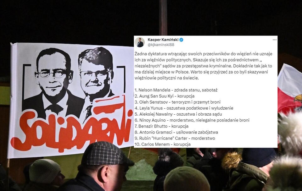 Protesty ws. Mariusza Kamińskiego i Macieja Wąsika / autor: PAP/Piotr Polak/X: @kjkaminski88
