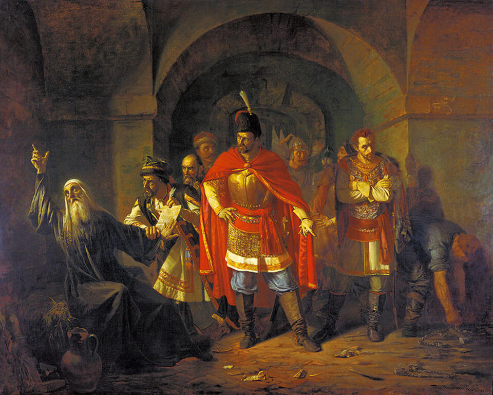 Patriarcha Hermogen odmawia podpisania gramoty Polaków, obraz Pawła Czistiakowa. Fot. Wikipedia