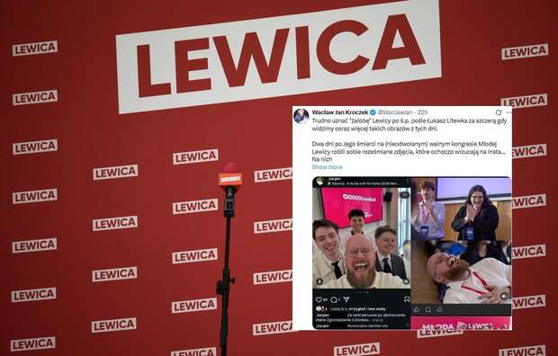 Ścianka z logo Lewicy oraz wpis Wacława Jana Kroczka (screen z X) / autor: Fratria/X-Wacław Jan Kroczek (screen)