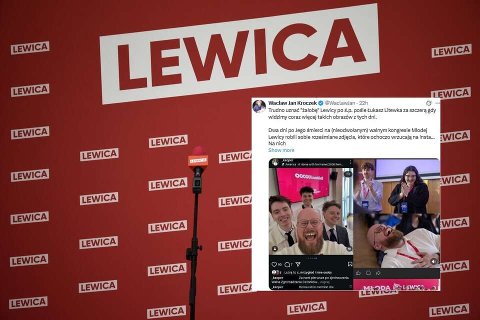 Ścianka z logo Lewicy oraz wpis Wacława Jana Kroczka (screen z X) / autor: Fratria/X-Wacław Jan Kroczek (screen)
