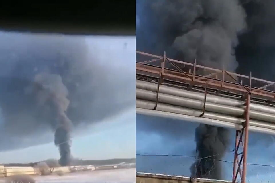 Pożar w zakładzie produkcji tworzyw sztucznych w Ramienskoje pod Moskwą / autor: screenshot Twitter NEXTA  Tpyx