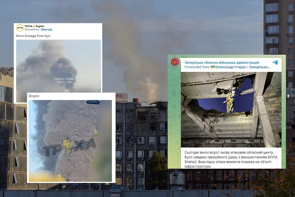 Na zdjęcie w tle - słup dymu po eksplozji w Kijowie / autor: PAP/EPA; Twitter/TPYXA; Telegram/zoda_gov_ua