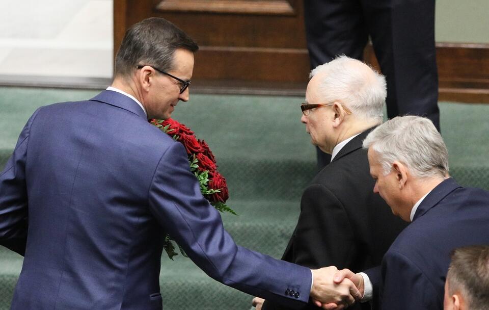 Premier Mateusz Morawiecki, prezes Jarosław Kaczyński i poseł Marek Suski / autor: PAP/Paweł Supernak