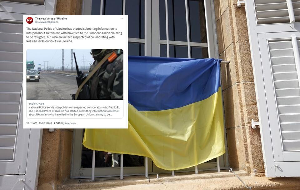 W tle ukraińska flaga wywieszona na Cyperze (zdj. ilustracyjne) / autor: Fratria; Twitter/ The New Voice of Ukraine