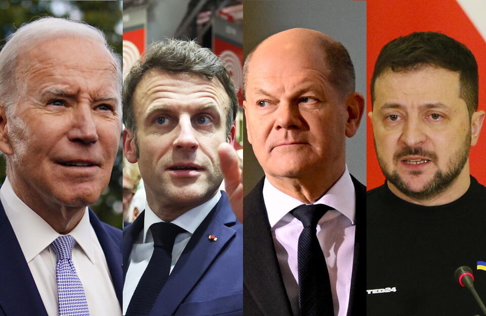 Joe Biden, Emmanuel Macron, Olaf Scholz, Wołodymyr Zełenski  / autor: PAP/EPA