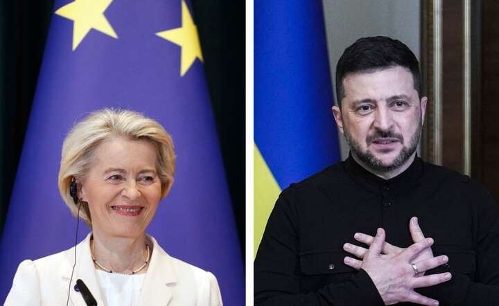 Szefowa KE Ursula von der Leyen i ukraiński prezydent Wołodymyr Zełenski / autor: PAP