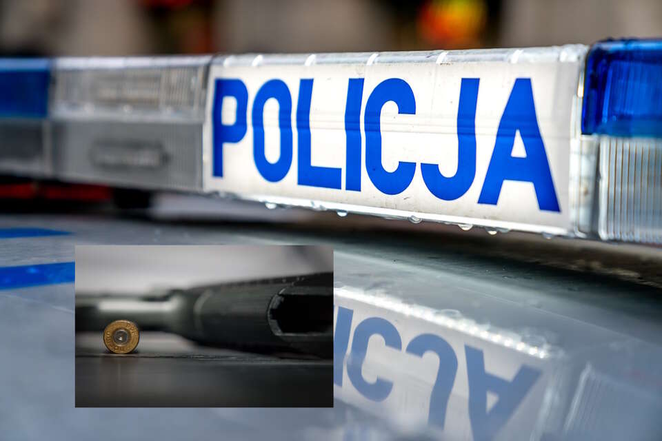 Niekontrolowany wystrzał broni myśliwskiej na komendzie policji. Wcześniej raniona z niej została dwuletnia dziewczynka. Na zdjęciu policyjna sygnalizacja oraz nabój i broń / autor: Fratria/pixabay.com