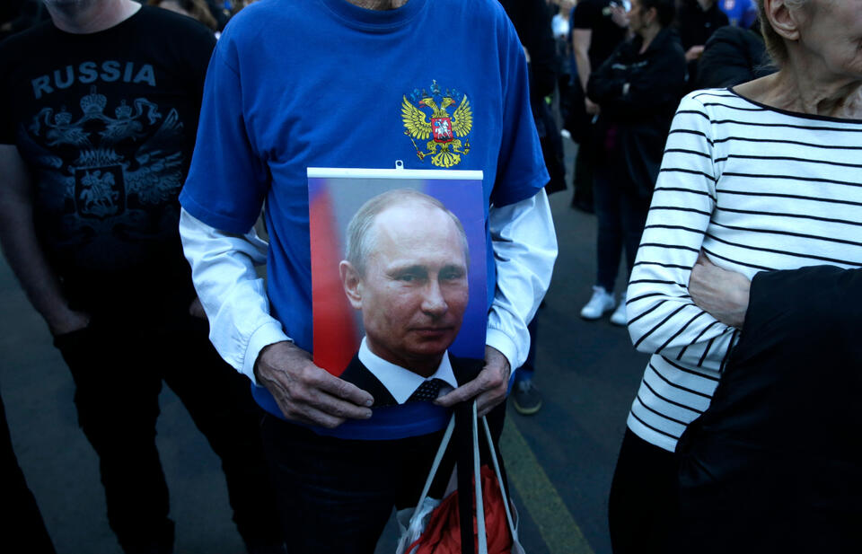 Zdjęcie z prorosyjskiej demonstracji w Belgradzie. / autor: PAP/EPA