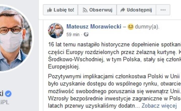Potrzebujemy Europy Solidarności napisał premier na swoim profilu na Facebooku / autor: facebook.com