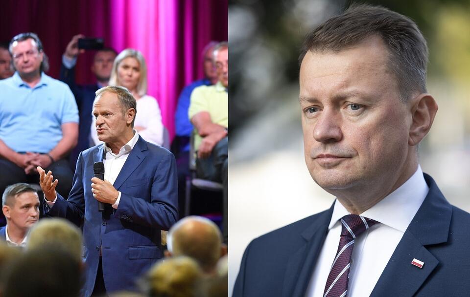 Lider PO Donald Tusk i wicepremier, szef MON Mariusz Błaszczak / autor: PAP/Sebastian Borowski; Fratria