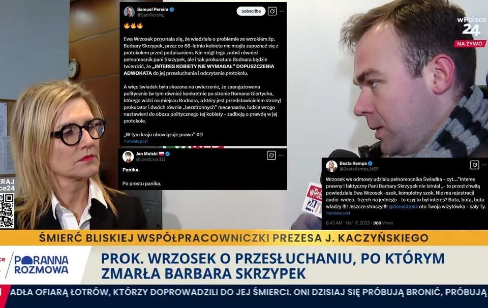 Dziwna reakcja Wrzosek na pytanie Telewizji wPolsce24