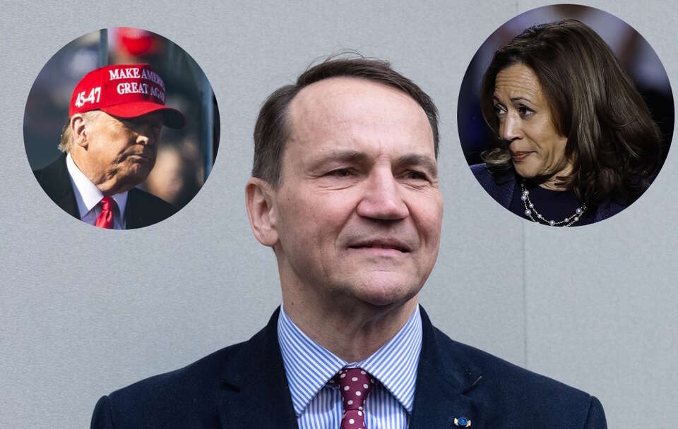 Radosław Sikorski, Donald Trump, Kamala Harris / autor: Fratria/PAP/EPA/JIM LO SCALZO/PAP/EPA/CJ GUNTHER