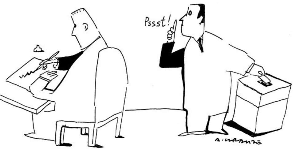 Rys. Andrzej Krauze, "Pssst!"