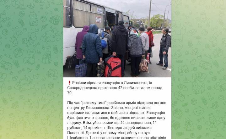 Próba ewakuacji mieszkańców Lisiczańska skończyła się ostzrelaniem przez Rosjan autobusówz cywilami / autor: Telegram