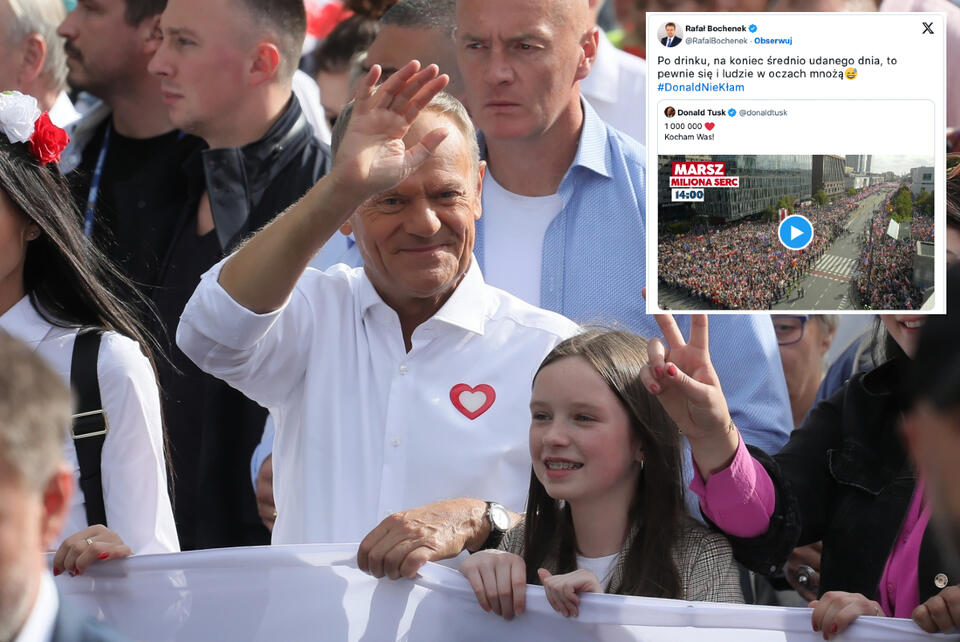 Donald Tusk na marszu w Warszawie / autor: PAP/Paweł Supernak/X