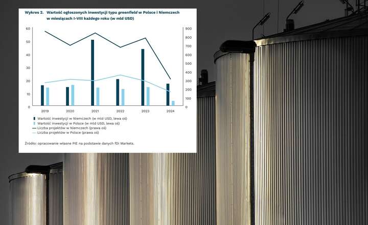 Skala załamania inwestycji greenfield w 2024 r. w Polsce / autor: Pixabay / Wykres - materiały prasowe PIE