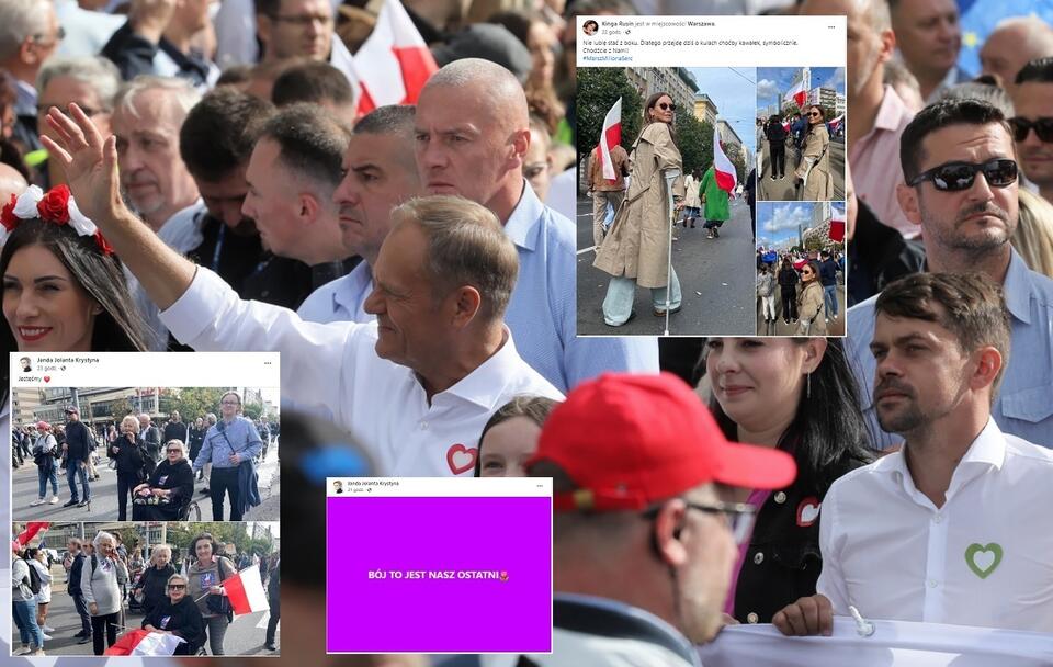 Donald Tusk na marszu / autor:  PAP/Paweł Supernak, Facebook: Krystyna Janda