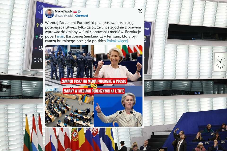 Parlament Europejski w rezolucji skrytykował próby przejęcia litewskiego nadawcy publicznego LTR  / autor: EPA/YOAN VALAT Dostawca: PAP/EPA.