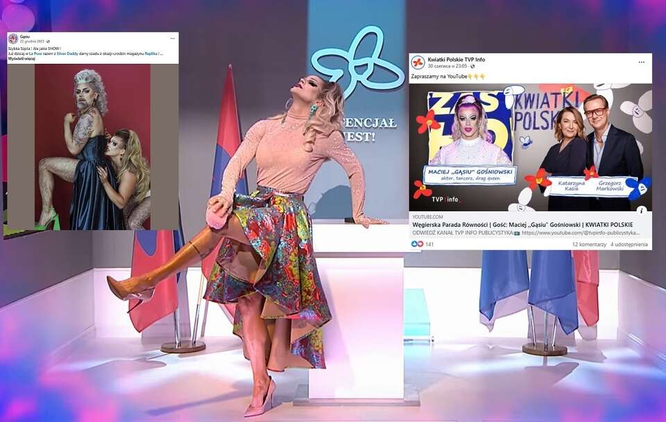 Drag queen w "Kwiatkach polskich" / autor: YT: TVP Info, FB: Kwiatki Polskie TVP Info, FB: Gąsiu 