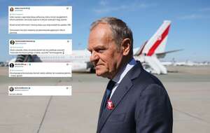 Donald Tusk przed wylotem do Armenii oraz wpisy z portalu X (screeny) / autor: PAP/Leszek Szymański/X (screeny)