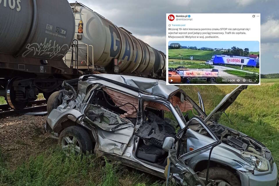 Wypadek na przejeździe kolejowym / autor: KP PSP Sejny/X-Remiza.pl, screen