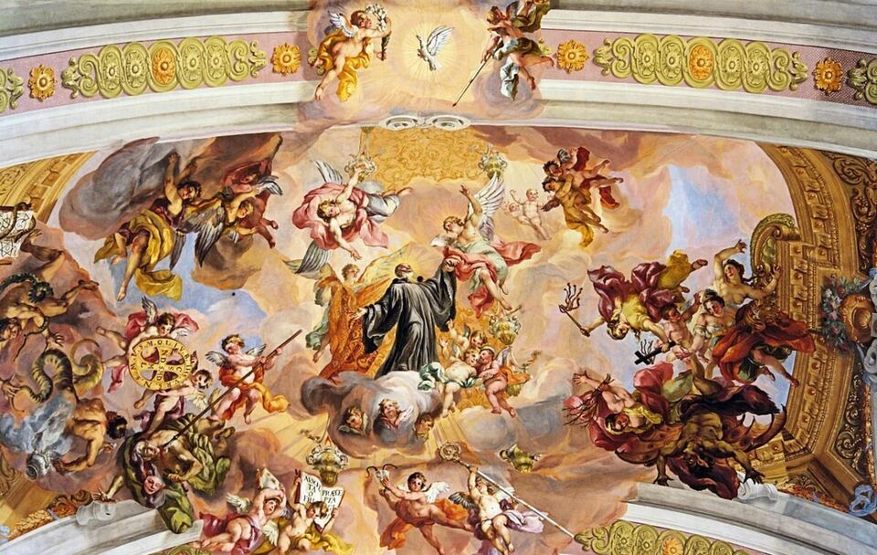 Obraz triumfalnego wejścia św. Benedykta do nieba / autor: commons.wikimedia.org/Alberto Fernandez Fernandez/Creative Commons Attribution 2.5