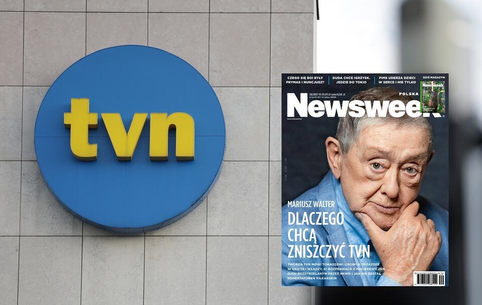 Siedziba TVN z logo stacji; okładka tygodnika Newsweek / autor: Fratria; Newsweek