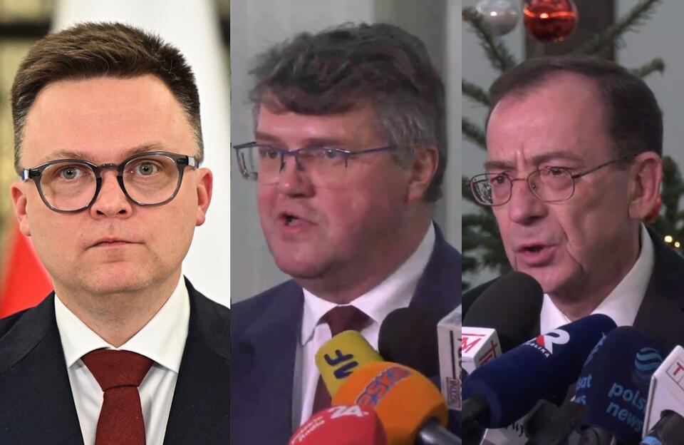 Szymon Hołownia, Maciej Wąsik, Mariusz Kamiński / autor: PAP/Radek Pietruszka, screenshot Twitter/X Prawo i Sprawiedliwość 