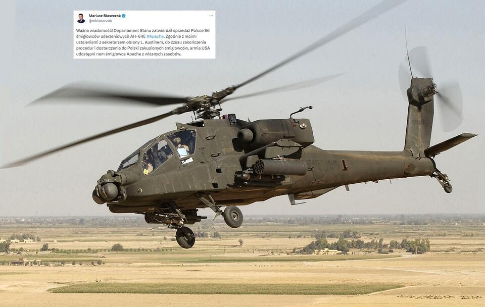 Śmigłowiec Apache / autor:  "Photo Courtesy of U.S. Army" - by Tech. Sgt. Andy Dunaway/Wikimedia Commons/Twitter