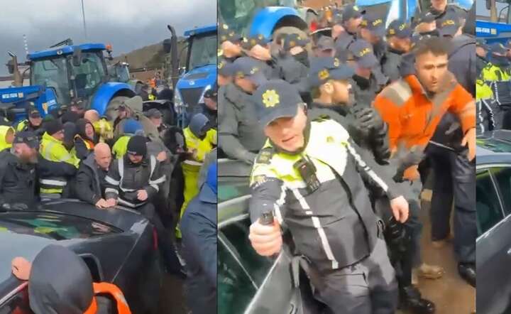 Zdjęcie z rozbijania blokady irlandzkich farmerów przez siły bezpieczeństwa Garda, które posługują się gazem i paralizatorami / autor: X @TheLiberal_ie