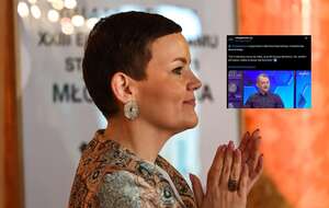 Marta Cienkowska podczas gali XXIII edycji programu stypendialnego „Młoda Polska”, 27 bm. na Zamku Królewskim w Warszawie oraz wpis Kanału Zero (screen z X) / autor: PAP/Albert Zawada/X-Kanał Zero (screen)