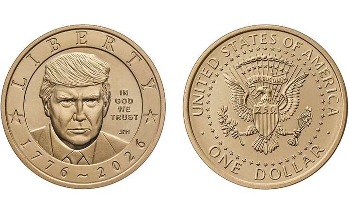 Awers i rewers złotej monety jednodolarowej z wizerunkiem Donalda Trumpa / autor: X @SecScottBessent - screen