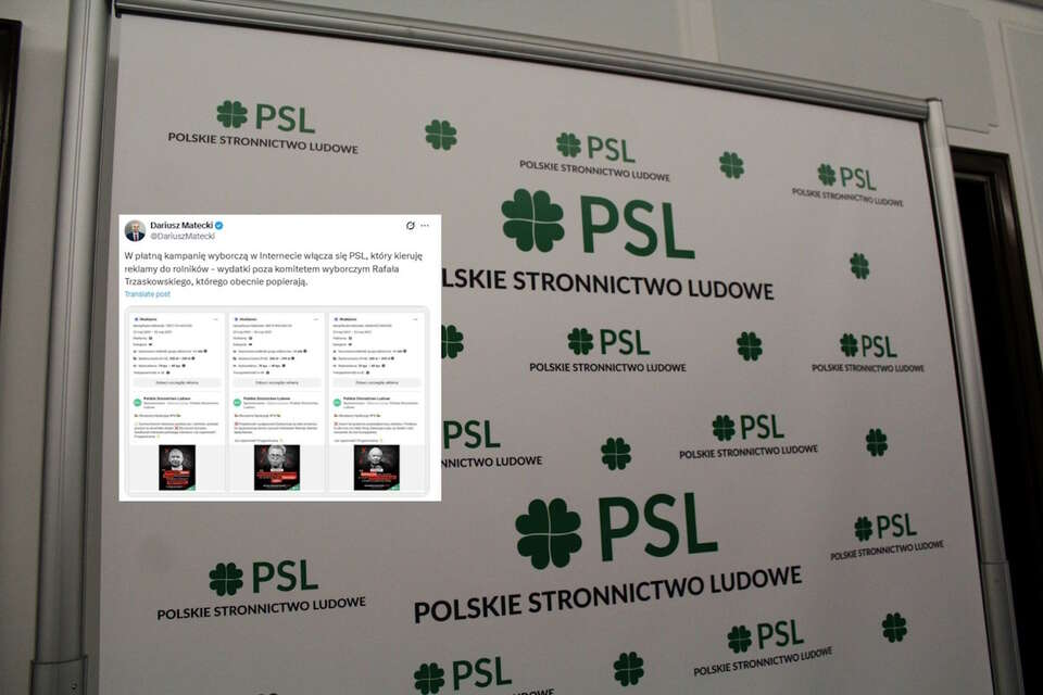 80 proc. działaczy PSL deklaruje, że odda głos na Rafała Trzaskowskiego. Matecki ujawnia, że partia zaangażowała się finansowo w kampanię publikując płatne reklamy skierowane do rolników / autor: Fratria/Dariusz Matecki-X, screen