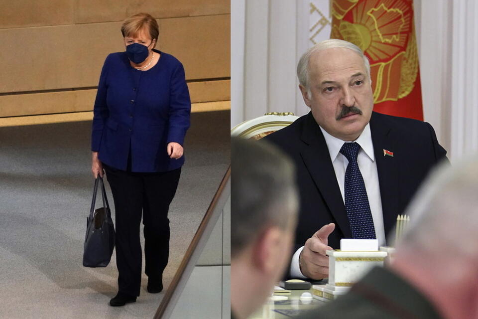 Angela Merkel, Aleksandr Łukaszenka  / autor: PAP/EPA