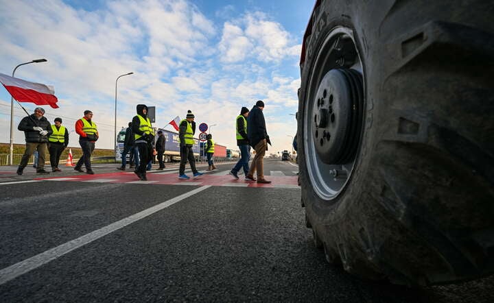 Protest rolników na drodze krajowej nr 28 w pobliżu polsko-ukraińskiego przejścia granicznego w Medyce / autor: PAP/ Darek Delmanowicz