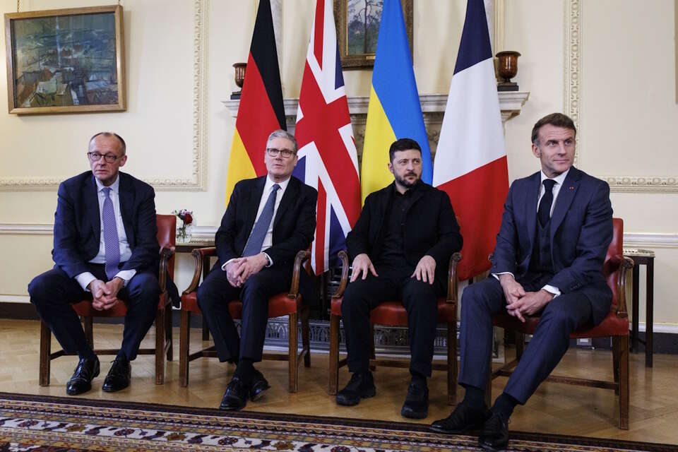 Friedrich Merz, Keir Starmer, Wołodymyr Zełenski, Emmanuel Macron / autor: PAP/EPA