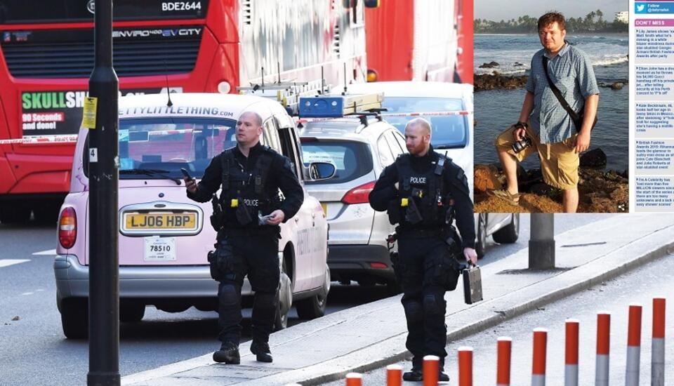 Brytyjscy policjanci w miejscu tragedii / autor: PAP/EPA/Screen/Daily Mail
