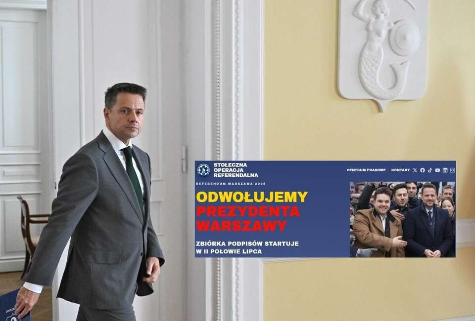 Rafał Trzaskowski na konferencji prasowej na terenie Urzędu Stanu Cywilnego przy placu Zamkowym w Warszawie oraz screen ze strony sor.waw.pl / autor: PAP/Radek Pietruszka/sor.waw.pl