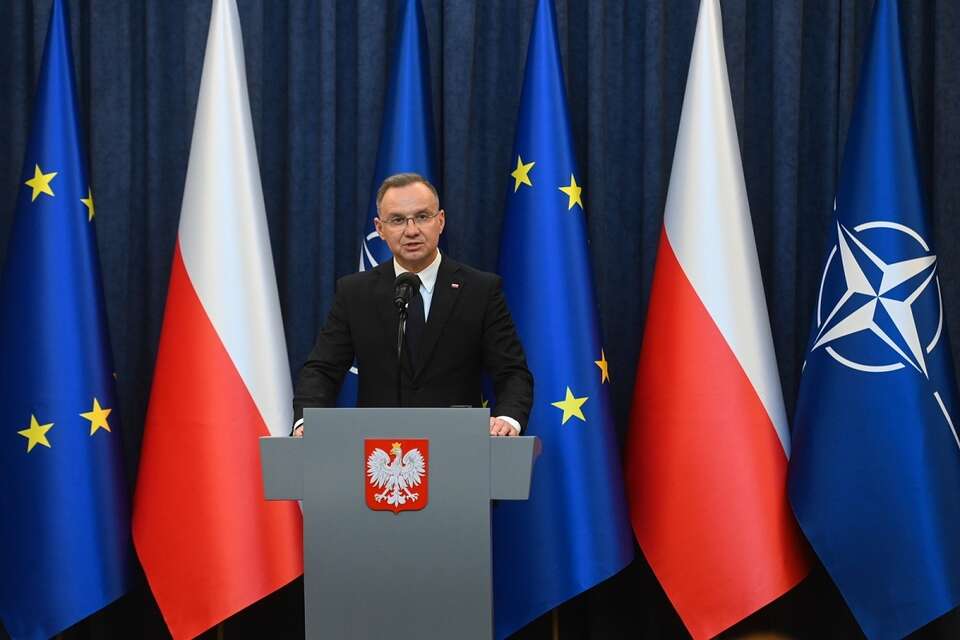 Prezydent RP Andrzej Duda na konferencji prasowej po posiedziu Rady Bezpieczeństwa Narodowego w Pałacu Prezydenckim / autor: PAP/Piotr Nowak