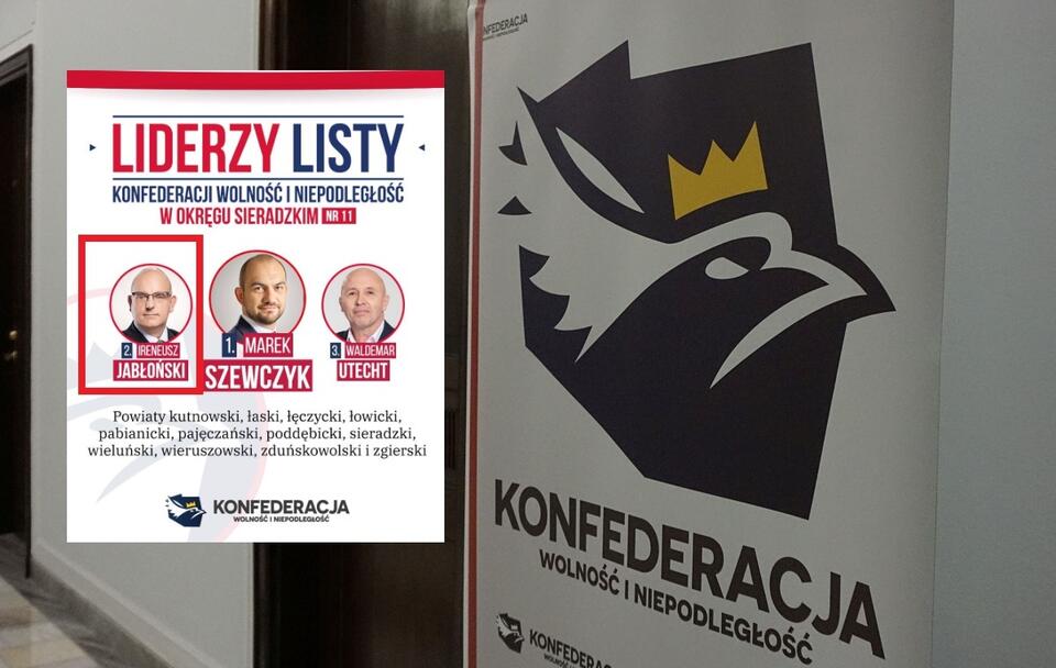 Zdj. główne - baner z logo Konfederacji w Sejmie; w miniaturze grafika z kandydatami do Sejmu / autor: Fratria; Twitter/Konfederacja