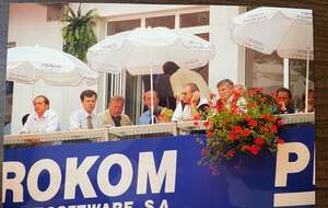 Tenis ponad polityczną jatka. Prezydent Sopotu Jacek Karnowski, b. sekretarz PZPR, senator SLD Władysław Mankut, marszałek Sejmu Maciej Płażyński i fundator turnieju Ryszard Krauze / autor: Archiwum prywatne