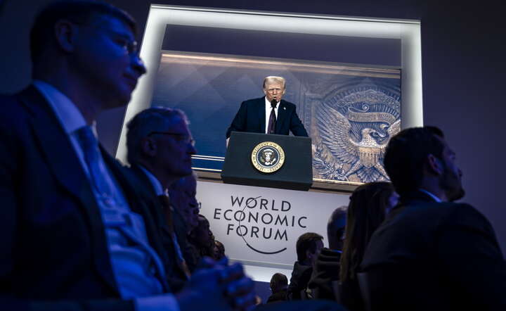 Prezydent USA Donald Trum wygłosił zdalnie przemówienie do uczestników Forum w Davos / autor: PAP/ EPA/MICHAEL BUHOLZER 