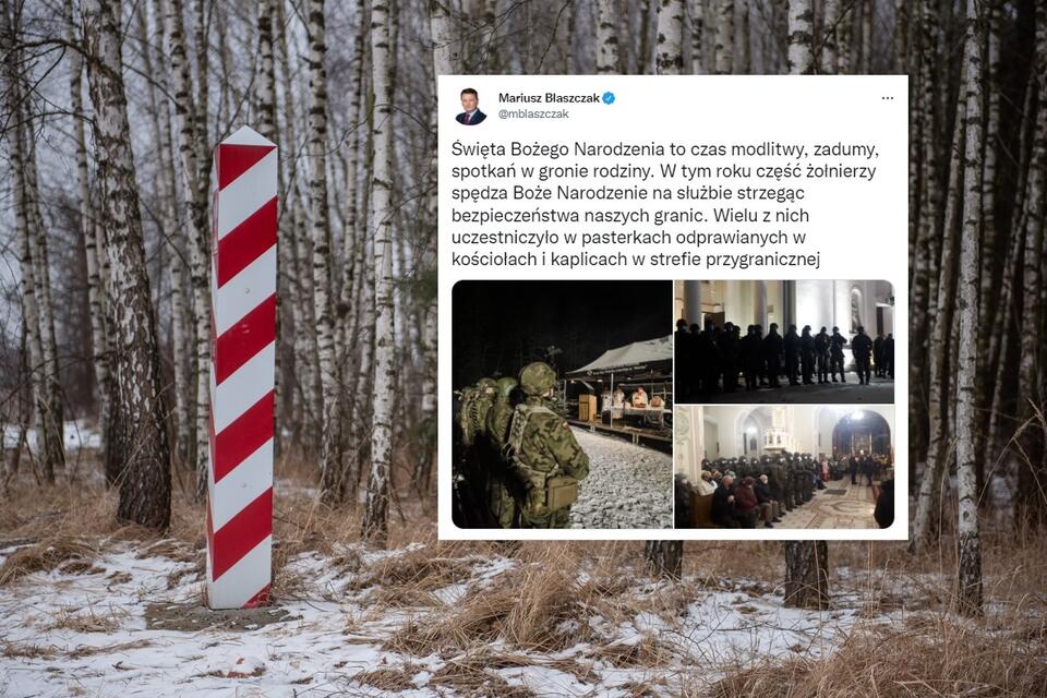 Granica polsko-białoruska; wpis szefa MON na Twitterze / autor: PAP/Wojtek Jargiło; Twitter/Mariusz Błaszczak