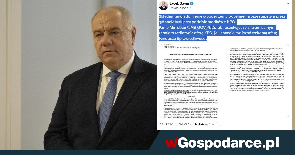 Sasin zawiadamia prokuraturę w sprawie KPO i Tuska!