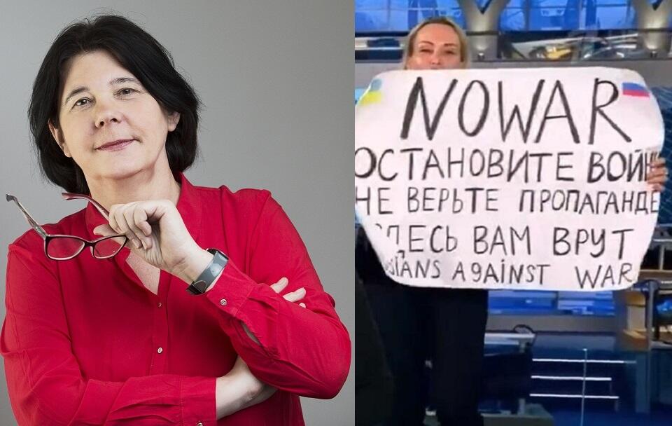 Dr hab. Hanna Karp/Marina Owsiannikowa / autor: Fratria/Screen Twitter/@nexta_tv
