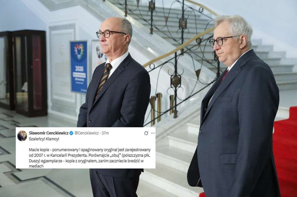 Włodzimierz Czarzasty i Marek Siwiec przed spotkaniem z przewodniczącym Sejmu Republiki Litewskiej Juozasem Olekasem w Sejmie / autor: PAP/Tomasz Gzell/X-Sławomir Cenckiewicz (screen)