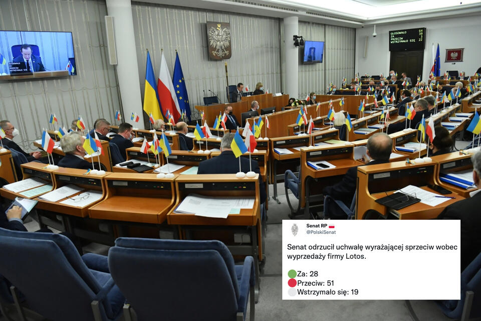 Senatorowie podczas drugiego dnia 38. posiedzenia Senatu w Warszawie. / autor:  PAP/Piotr Nowak/Twitter
